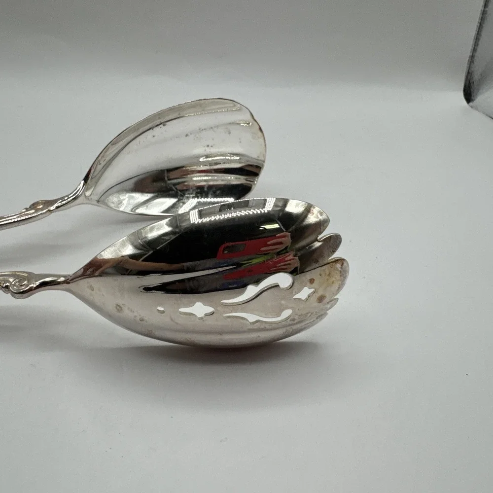 VTG Gorham Heritage Silver-Plate Salad Tongs‎ Servers Slotted Spoon, fork, 10.5